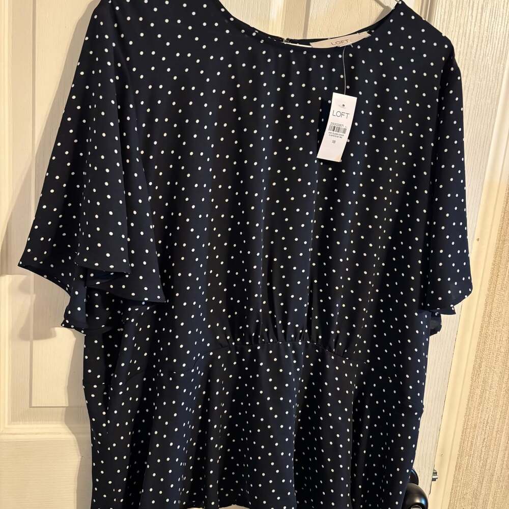 LOFT Black Polka Dot Peplum Top